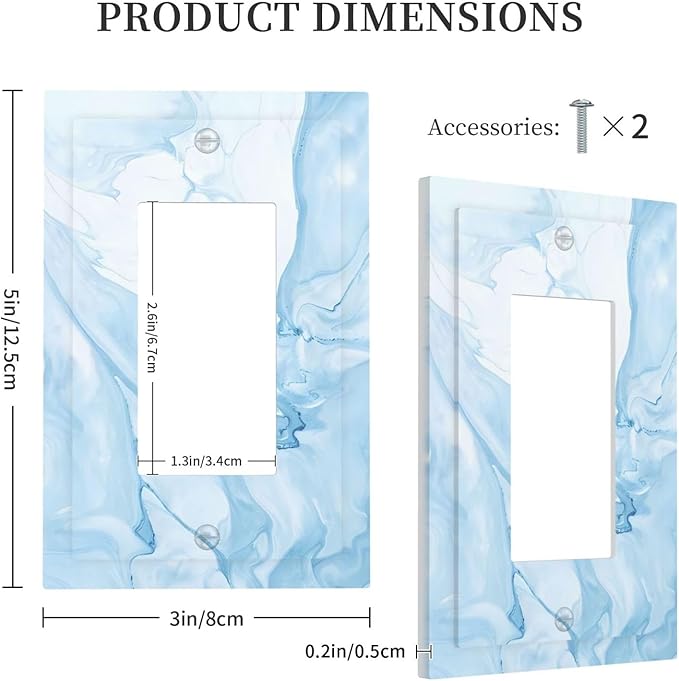 Navy Blue Sea Waves Spilled Ink Marble Simplicity Print Decorative Outlet Covers 1 Gang Single Rocker Light Switch Cover Plate Wall Plates GFCI Faceplate for Bathroom Living Room Decor