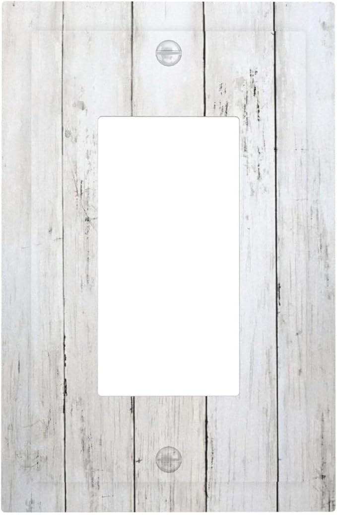 Modern Rustic Wood White Oak Print Decorative Outlet Covers 1 Gang Single Rocker Light Switch Cover Plate Wall Plates GFCI Faceplate for Farmhouse Home Decor