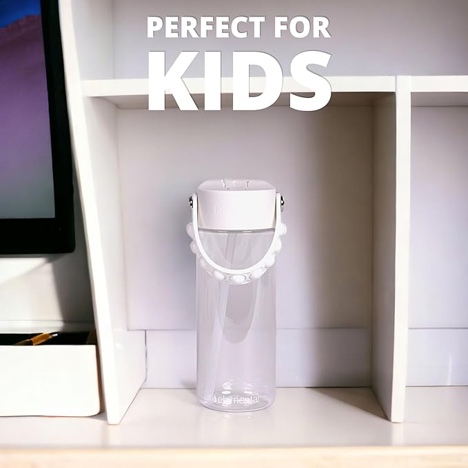 Elemental Water Bottles for Kids - Splash Kids Water Bottle for School with Pop-it Handle - BPA Free Tritan Plastic Water Bottle with Straw Leak Proof when Spout is Closed - Clear - 18oz