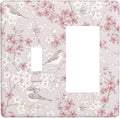 Pink Sakura Cherry Blossom Vintage Bird Floral Flower Outlet Covers 1 Toggle 1 Rocker Combination Decorative Wall Plate Electrical Switch Plates Light Switch Cover Plate for Bedroom Living Room Decor