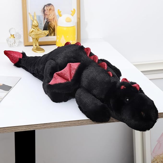 Weighted Dragon Stuffed Animal, Soft and Sturdy Weighted Stuffed Animals for Kids and Adults, Medium Black Dragon Stuffed Animal(35.4" 5Lbs)