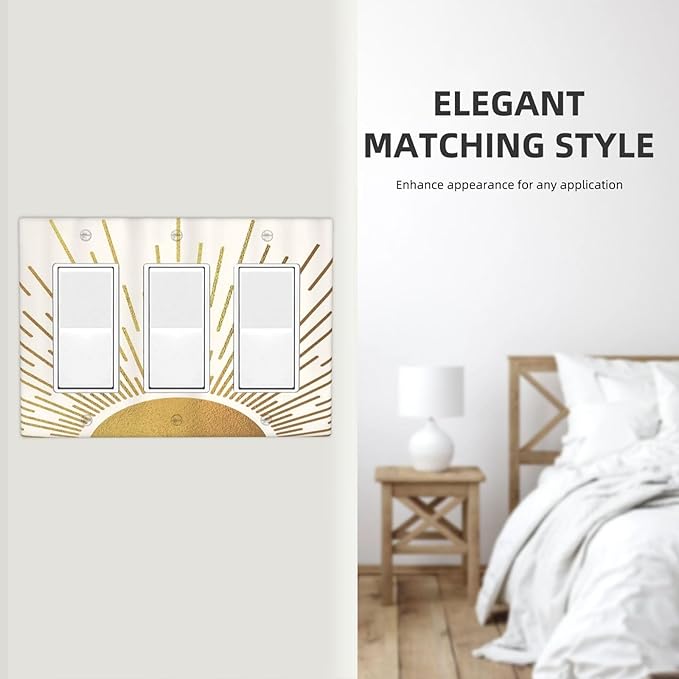 Decorative Outlet Covers Midcentury Golden Sun Minimalism Sunrise 3 Gang Wall Plate Triple Rocker Decora Light Switch Cover Plate Jumbo Electrical GFCI Switch Plate Cover for Home Decor