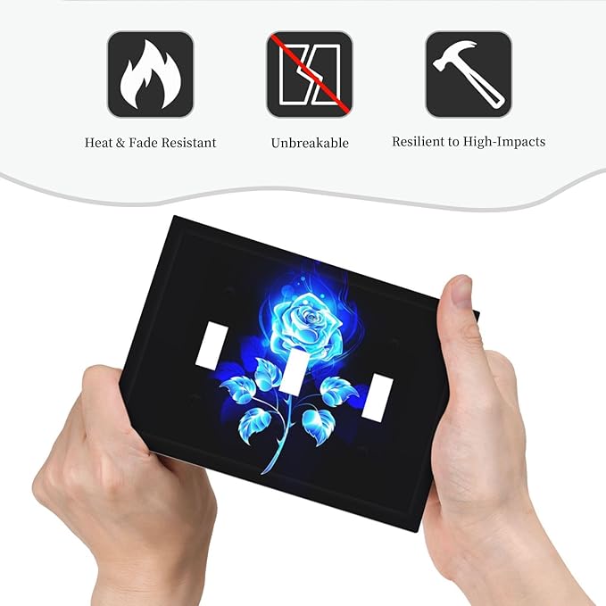 Blue Golden Rose Flower 3 Gang Light Switch Plate Decorative Triple Toggle Wall Plate Cover Electrical Faceplate for Bathroom Home Living Room Decorate
