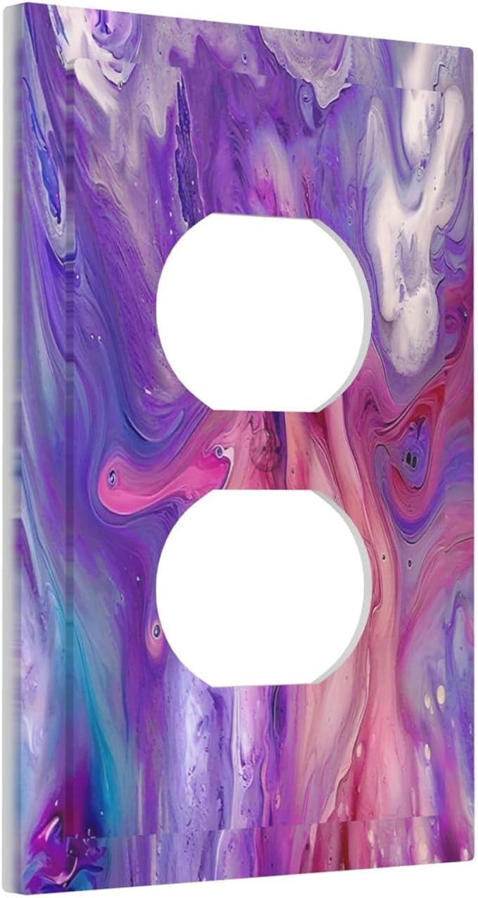 Liquid Marble Modern Abstract Texture Abstract Purple Paint Wall Art Outlet Covers 1 Gang Duplex Electrical Receptacle Faceplate Light Switch Cover Wall Plate Decorative Switch Plates for Living Room