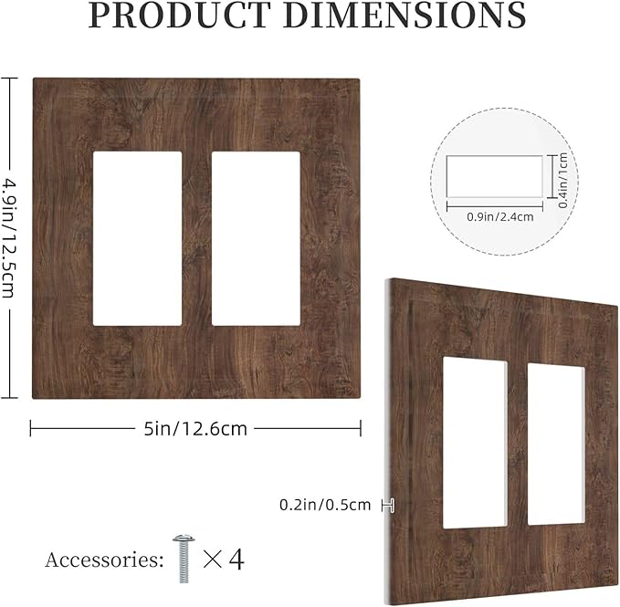 Decorative Outlet Covers Rustic Vintage Wood Grain Brown 2 Gang Double GFCI Rocker Electrical Wall Panels Light Switch Cover Plate for Farmhouse Cabin Decor