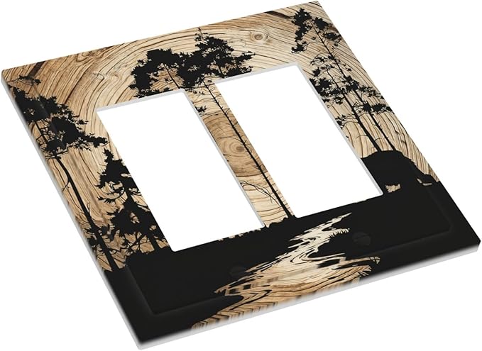 Rustic Forest Antler Black Bear Deer Silhouettes Decorative Outlet Covers 2 Gang Double GFCI Rocker Electrical Wall Panels Light Switch Cover Plate for Farmhouse Home Decor