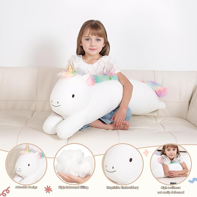 MMguai 40inch Jumbo Unicorn Stuffed Animal, Giant Rainbow Unicorn Stuffy Long Body Pillow Plush Toy, Large Soft Unicorns Plushies Gift for Kids Boy Girl, Birthday, Christmas