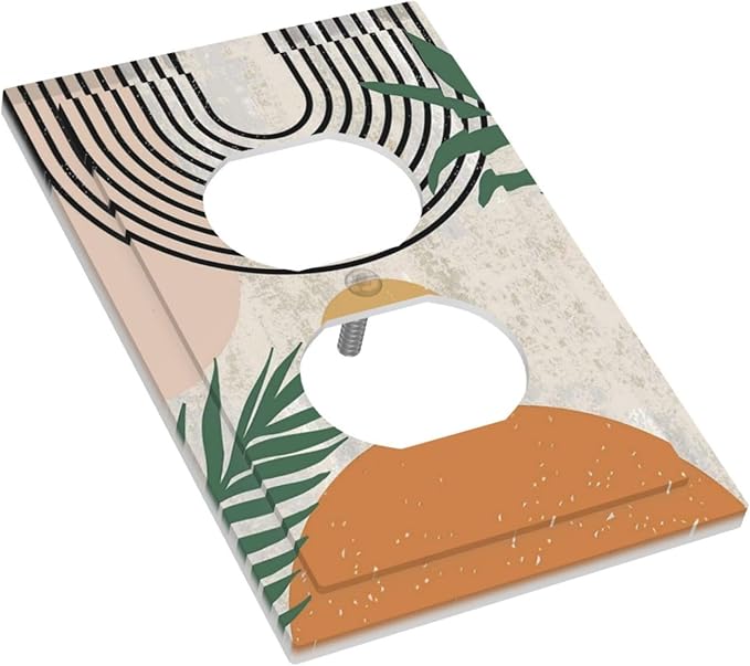 Minimalist Aesthetic Abstract Art Mid Century Modern Leaf Geometric Boho Sun 1 Gang Duplex Wall Plate Electrical Receptacle Outlet Cover Decorative Dual Device Mid Size Plug Light Switch Wallplate