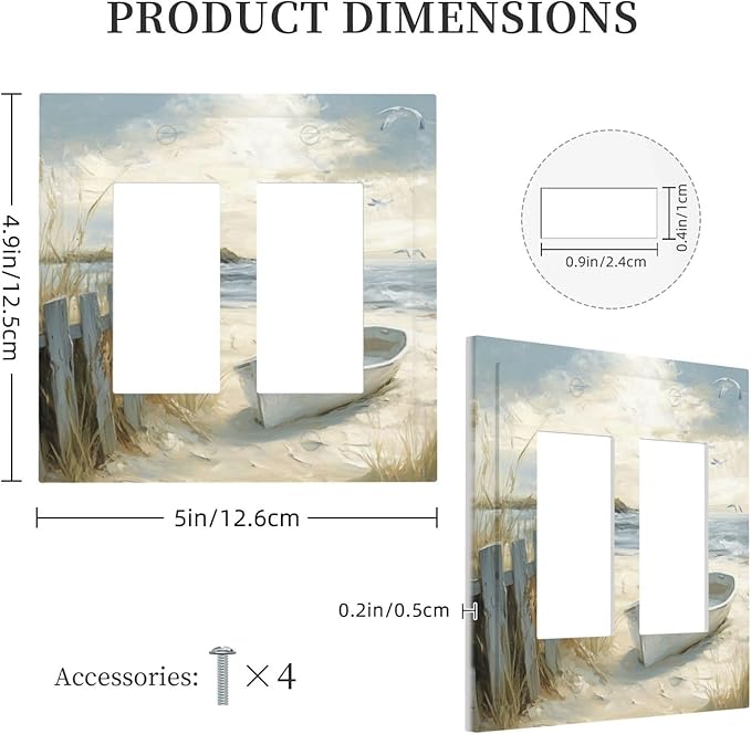 Sea Beach Double Rocker Light Switch Cover Old Ship Reed Lighthouse Seascape 2 Gang Outlet Covers Switchplates Decorative Wall Plate for Country Bedroom Kitchen Living Room Decor
