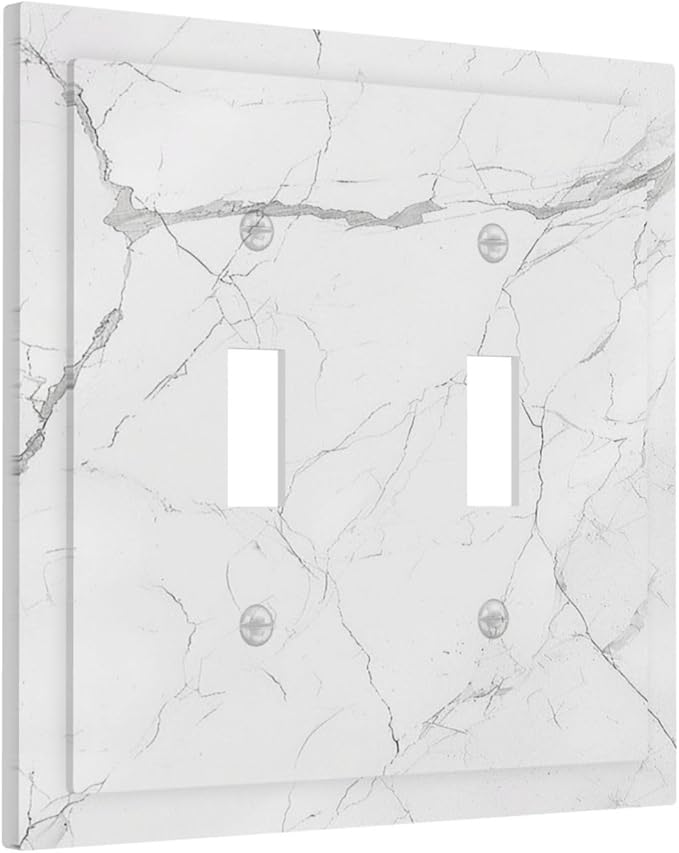 Decorative Switch Plates White Grey Abstract Modern Marble 2 Gang Double Toggle Outlet Light Switch Cover Wall Plate Electrical Faceplate for Bathroom Kitchen Decor