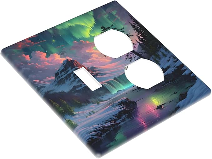 Snow Mountain Aurora Waterfalls Rivers Forest Wallplates 1 Toggle 1 Duplex Switch Plate Electrical GFCI Faceplate Decorative Light Switch Covers for Bedroom Living Room Decor