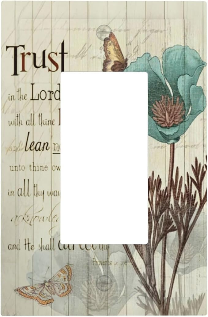 Rustic Elegant Teal Tulip Bible Inspirational Quote Decorative Outlet Covers 1 Gang Single Rocker Light Switch Cover Plate Wall Plates GFCI Faceplate for Farmhouse Bedroom Decor