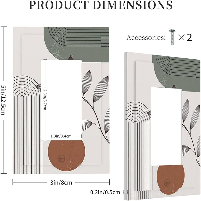 Decorative Outlet Covers Sage Green Boho Nature Art Minimalist Geometric Plant 1 Gang Single Rocker Light Switch Cover Plate Wall Plates GFCI Faceplate for Bedroom living Room Decor