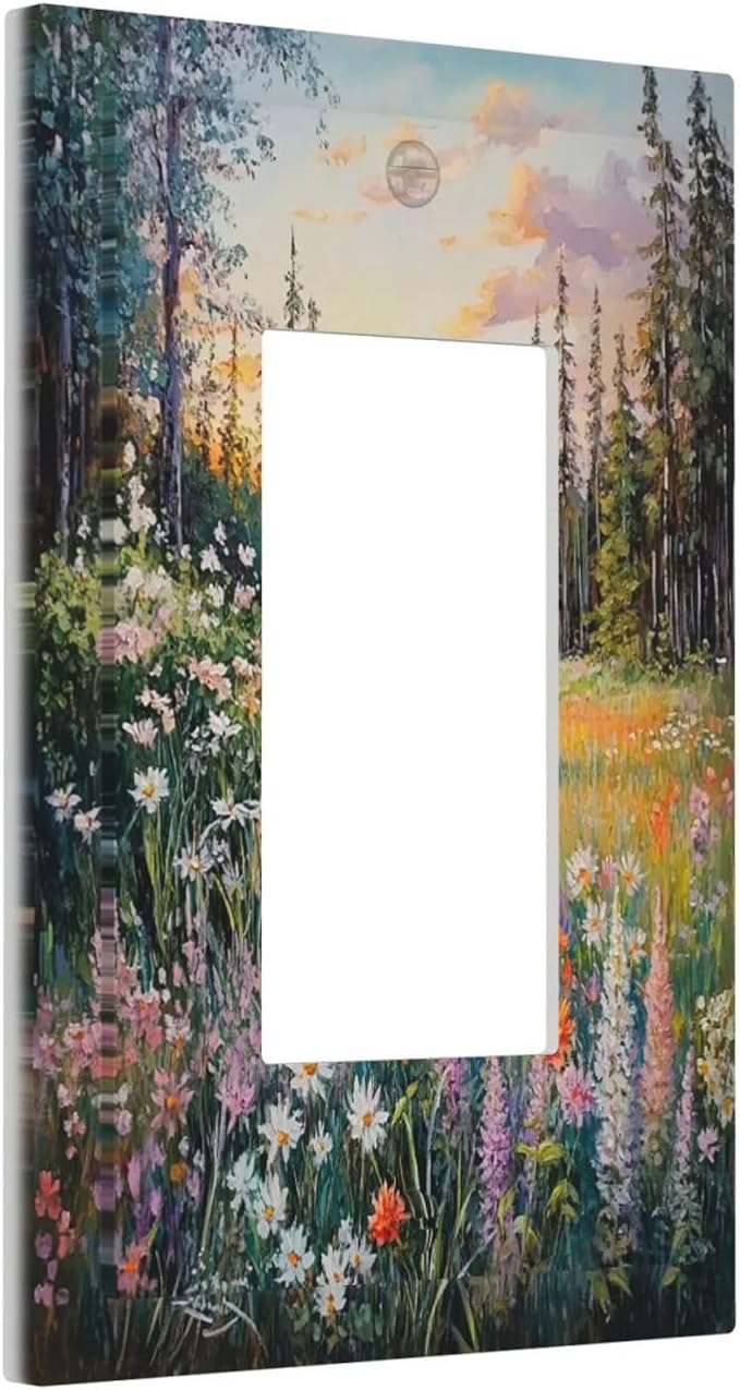 Decorative Outlet Covers Floral Landscape Rustic Nature Wildflower 1 Gang Single Rocker Light Switch Cover Plate Wall Plates Gfci Faceplate For Bed Room Living Room Decor