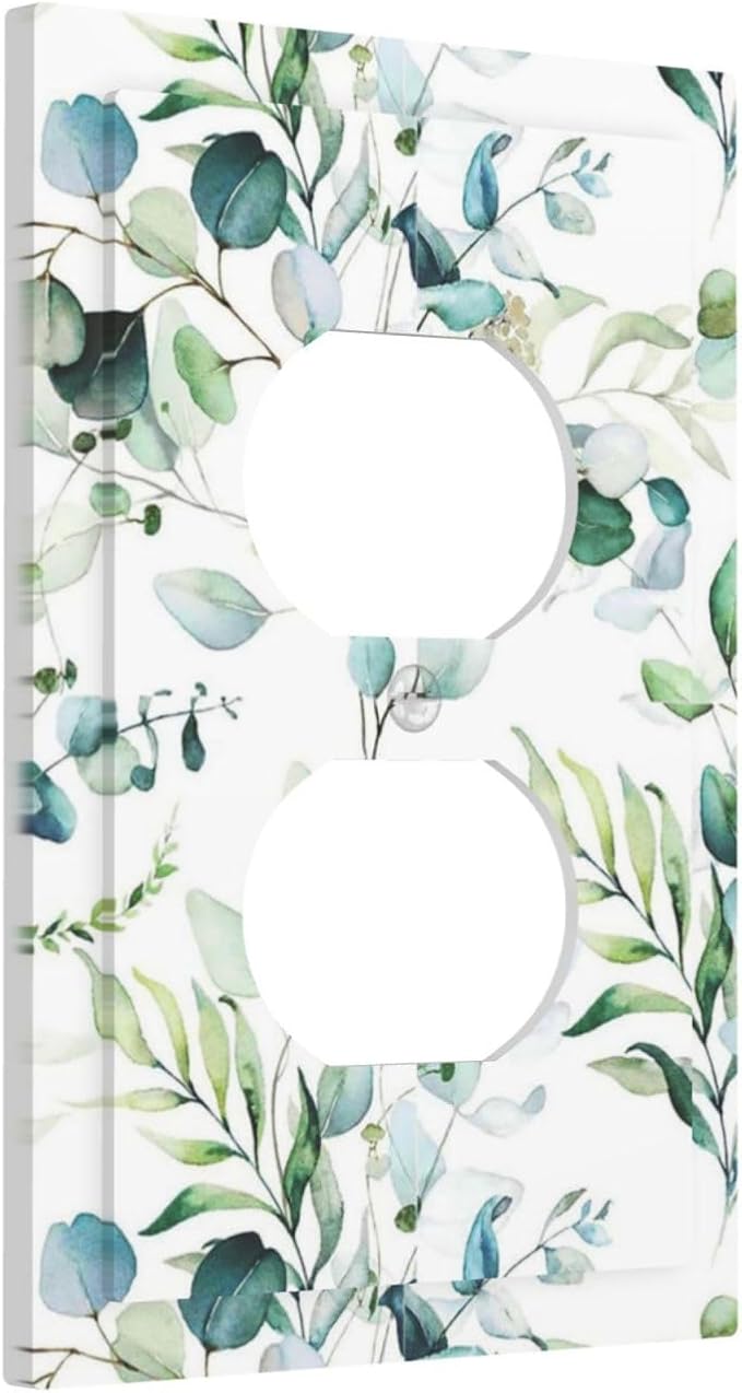 Green Olive Sage Eucalyptus Leaves 1 Gang Receptacle Wall Plate Duplex Outlet Covers Decorative Single Device Switchplate Face Wallplate Bedroom Decorate