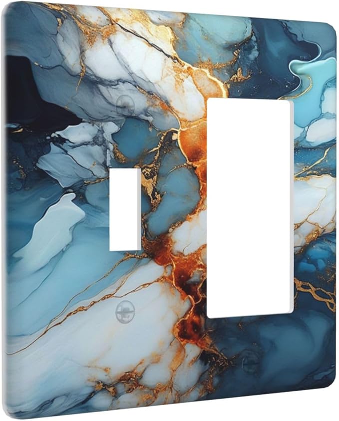 Light Switch Cover Plate Golden Abstract Luxury Marble 2 Gang Combo Wall Plates Toggle Rocker Decorative Switch Plates and Outlet Covers for Livingroom Bathroom Decor