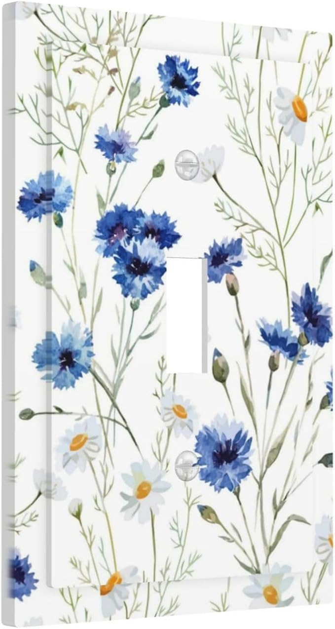 Light Switch Cover Plate Watercolor Daisy Blue Floral Vintage Plant 1 Gang Single Toggle Decorative Switch Plates Wall Plates Electrical Faceplate Socket Covers for Bedroom Home Decor