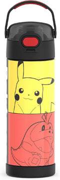 THERMOS FUNTAINER 16 Ounce Stainless Steel Vacuum Insulated Bottle with Wide Spout Lid,Pokemon,(Pack of 6)