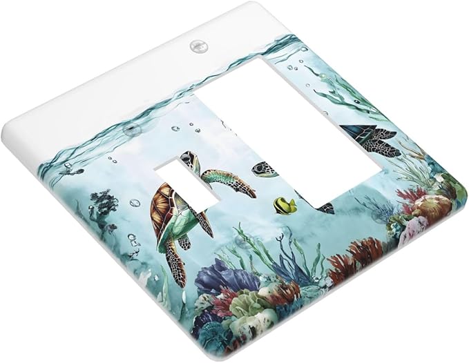 Sea Turtles Sea Coral Seaweed Ocean Jellyfish Outlet Covers 1 Toggle 1 Rocker Combination Decorative Wall Plate Electrical Switch Plates Light Switch Cover Plate for Kids Room Bathroom Decor