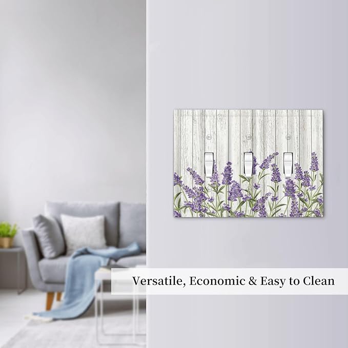 Rustic Wooden Plank Lavender 3 Gang Light Switch Cover Triple Toggle Wall Plates Decorator Receptacle Outlet Covers Electrical Switchplate Faceplate for Bedroom Bathroom Kitchen Decor