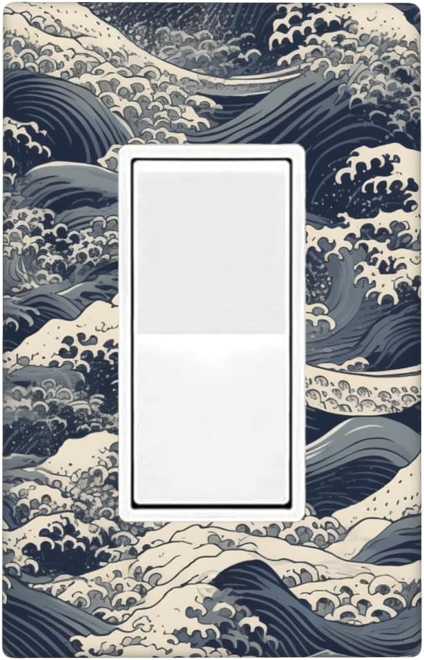 Ocean Waves 1-Gang Rocker Wall Plate, Blue Sea Wave Coastal Switch Plate for Beach House, Bathroom & Coastal Home