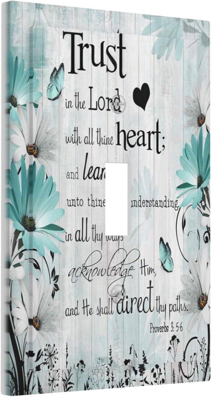 Rustic Teal Daisy Bible Verse Wooden Inspirational Quote Decorative Light Switch Cover 1 Gang Single Toggle Device Electrical Faceplate Switchplates Decorator Outlet Wall Plate for Bedroom Living Room