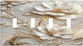 Decorative Art Light Switch Covers Elegant White and Gold Florals Quad Toggle 4 Gang Wall Plate Switch plate Electrical Faceplate for Home Decor