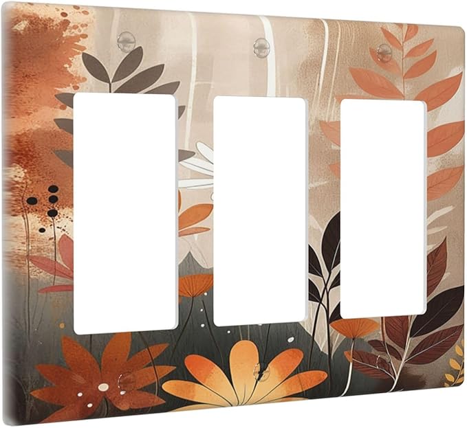 Boho Minimalist Vintage Wildflowers Plant Floral Art Watercolor Light Switch Covers 3 Gang Rocker Decorative Triple Outlet Wall Plate Cover Switchplate Electrical Gfci for Bedroom Living Room