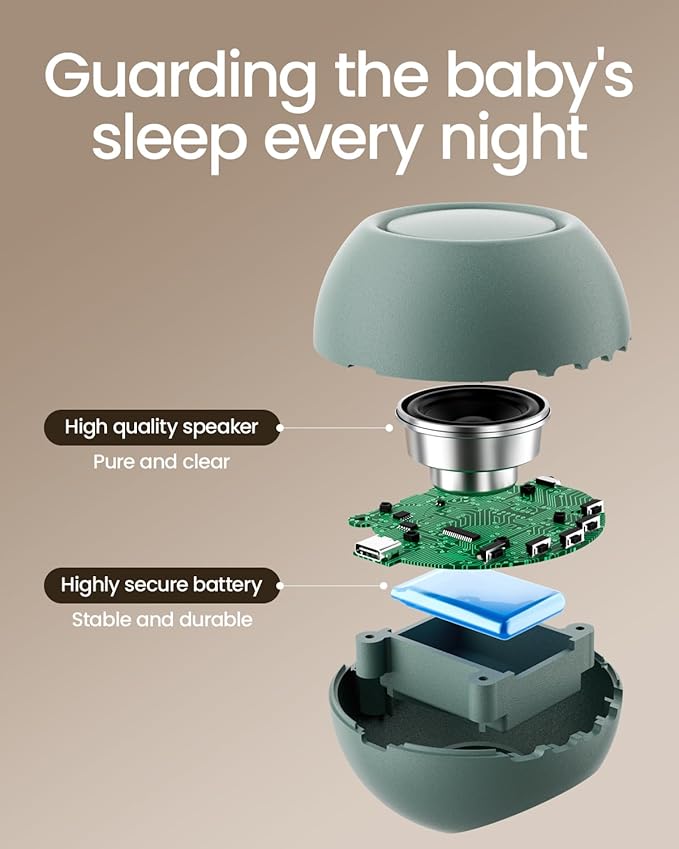 CHICWAY 2026 Mom's Choice Awards, Portable Sound Machine for Baby Adult, AI Cry Detection, 18 Soothing Sound, Bluetooth Rechargeable White Noise Machine for Home Office Travel, Nursery Light, Cyan