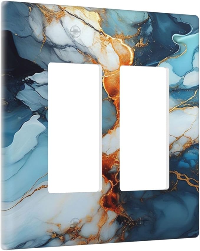 Light Switch Cover Plate Golden Abstract Luxury Marble 2 Gang Double Rocker Outlet Covers Decorative Switch plates Electrical Wall Plates GFCI Receptacle for Livingroom Bathroom Decor