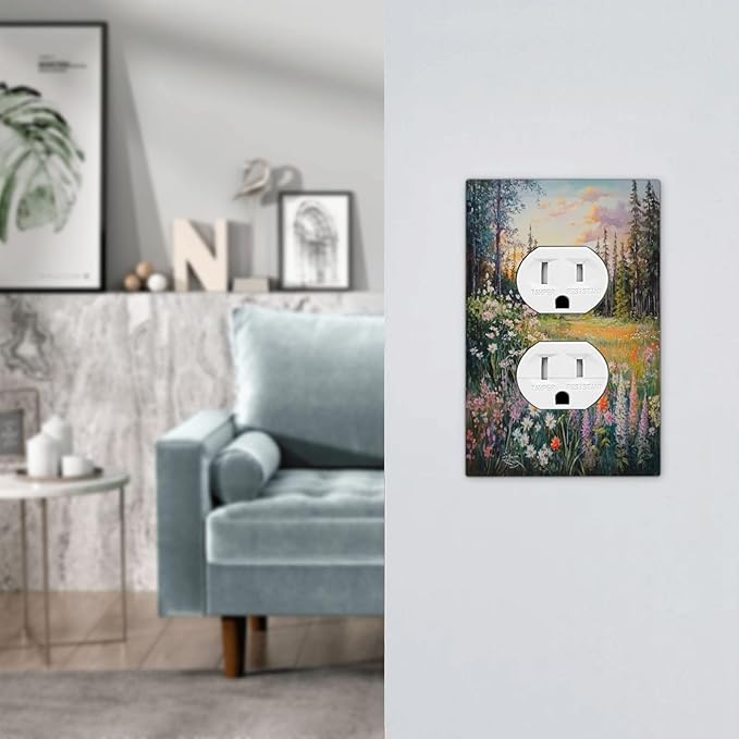 Outlet Covers Floral Landscape Rustic Nature Wildflower 1 Gang Duplex Light Switch Cover Decorative Switch Plates Electrical Receptacle Faceplate Wall Plate For Bed Room Living Room Decor
