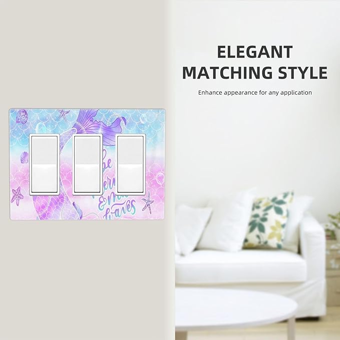 Purple Mermaid Tail Scales 3 Gang Triple Rocker/Decorator Light Switch Wall Plate Cover Decorative Gfci Electrical Faceplate Switchplate Room Decorate