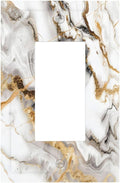 Luxurious Marble Abstract White Gold Tile Modern Simplicity Decorative Outlet Covers 1 Gang Single Rocker Light Switch Cover Plate Wall Plates GFCI Faceplate for Bathroom Kitchen Decor