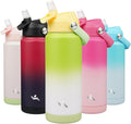 Konokyo Insulated Water Bottle with Straw Lid,24 oz Stainless Steel Vacuum Metal Bottle with Silicone Handle,GreenWhite