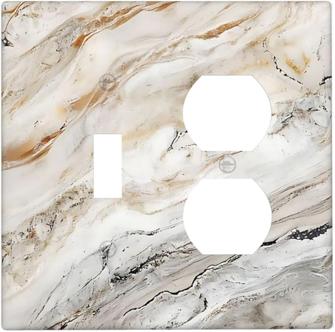 Matte Beige Gold Marble Granite Abstract Print Wallplates 1 Toggle 1 Duplex Switch Plate Electrical GFCI Faceplate Decorative Light Switch Covers for Bathroom Kitchen Decor