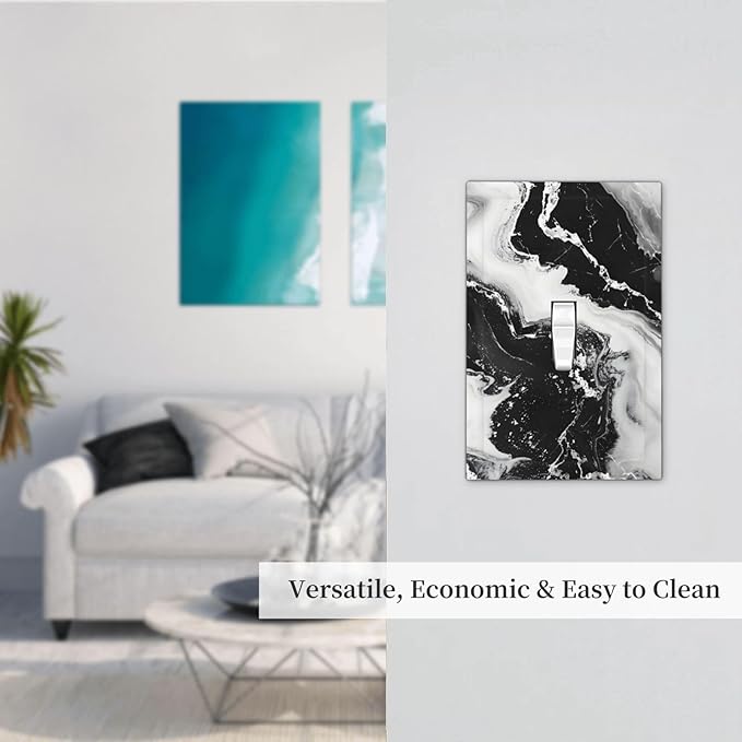 Ink Painting Marble Black White Abstract Luxurious Print Decorative Light Switch Cover 1 Gang Single Toggle Device Electrical Faceplate Switchplates Decorator Outlet Wall Plate for Kitchen Office