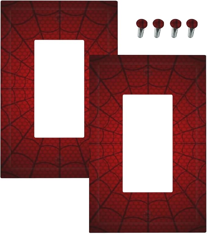 Outlet Covers Red Black Spider Web 1 Gang Duplex Light Switch Cover Plate Decorative Wall Plates Electrical Switchplate Receptacle for Kids Room Home Decor（2 Pack）