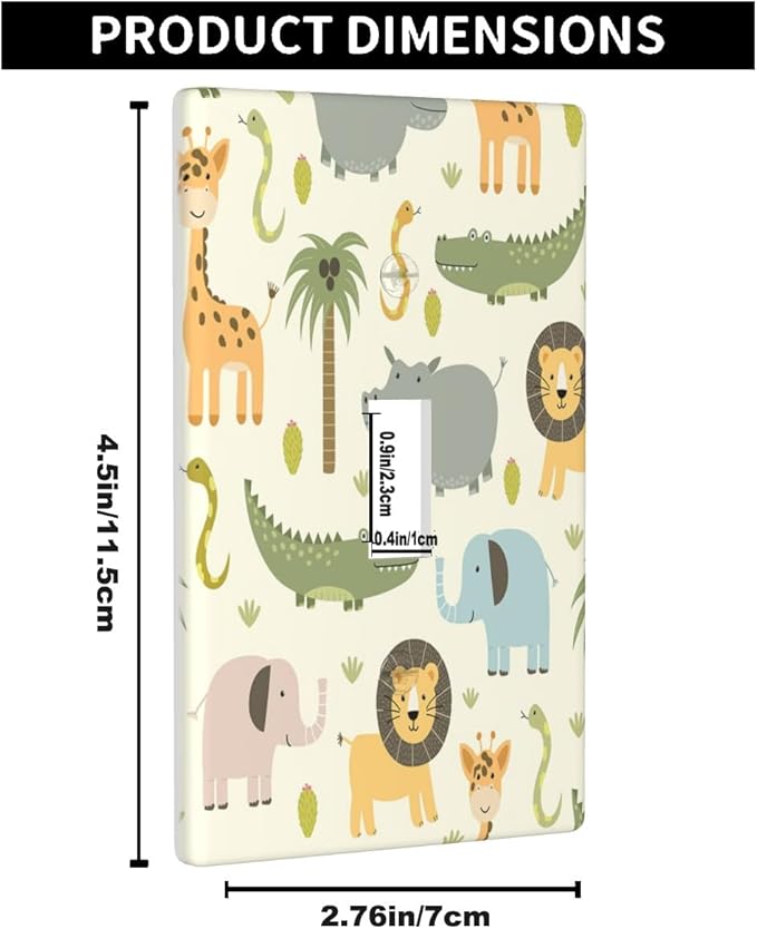 Cartoon Animal Light Switch Cover Cute Hippo Crocodile Lion Elephant And Giraffe Funny Wildlife Single Toggle Wall Plate 4.5"x 2.76" for Boys Girls Bedroom Bathroom