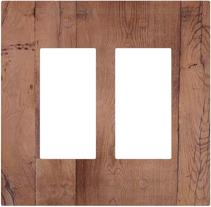 Rustic Brown Dark Wood Texture Printing Decorative Outlet Covers 2 Gang Double Gfci Rocker Electrical Wall Panels Light Switch Cover Plate For Farmhouse Cabin Decor
