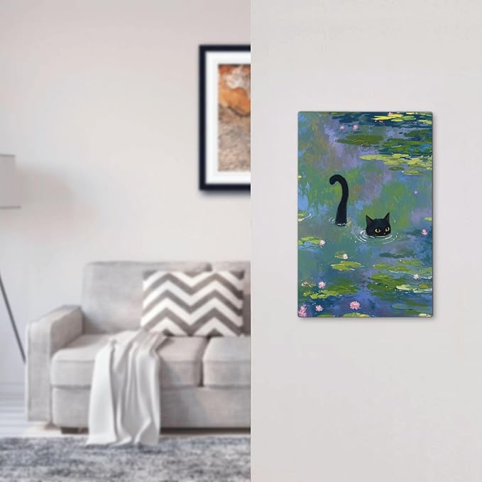 Light Switch Covers Cute Black Cat Water Lily Pond Watercolor Decorative Switch Plates 1 Gang Blank No Device Outlet Covers Electrical WallPlates for Kids Room Nursery Decor