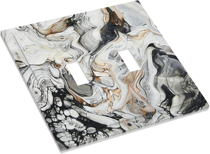 Black Gold Marble Texture Modern Abstract Print Decorative Switch Plates 2 Gang Double Toggle Outlet Light Switch Cover Wall Plate Electrical Faceplate for Bathroom Kitchen Decor