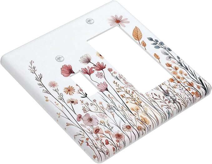 Outlet Covers Spring Floral Pink Wildflower Leaves Plants 1 Toggle 1 Rocker Combination Decorative Wall Plate Electrical Switch Plates Light Switch Cover Plate For Home Bed Room Decor