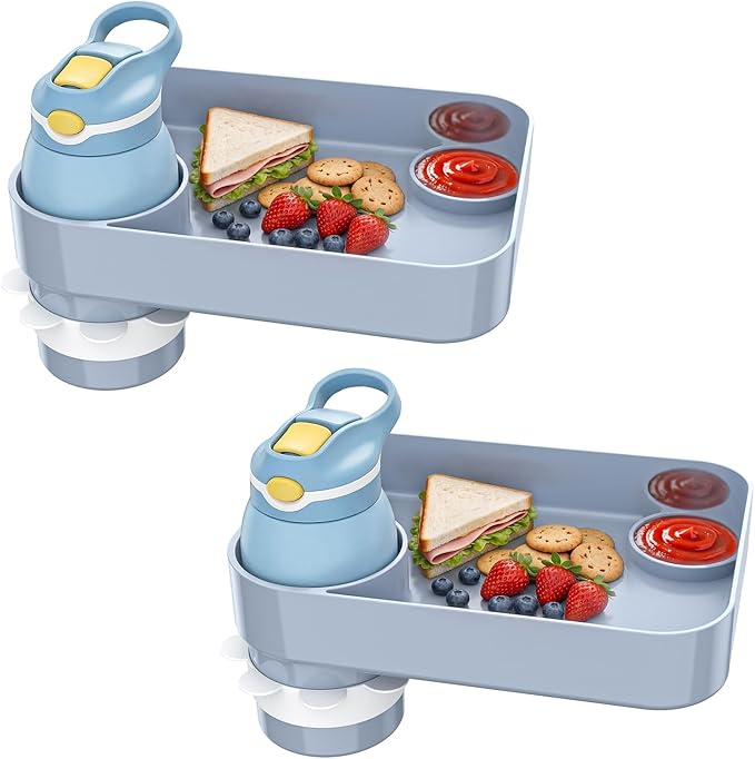 Kids Car Seat Tray, Travel Tray with Cup Holder for Toddler Baby, Kids Car Seat Food Snack Organizer for Road Trip, Stroller Snack Organizer Travel Must Haves Toddler Must Haves (Light Gray, 2 Packs)