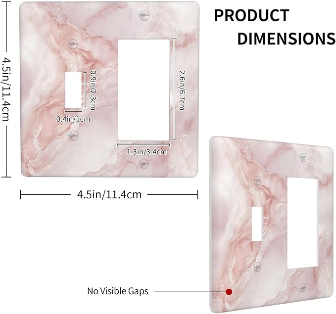 Light Switch Cover Plate Pinkish-White Marble Abstract Luxury Elegant 2 Gang Toggle Rocker Combo Wall Plates Decorative Switch Plates and Outlet Covers Socket Cover for Bathroom Home Decor