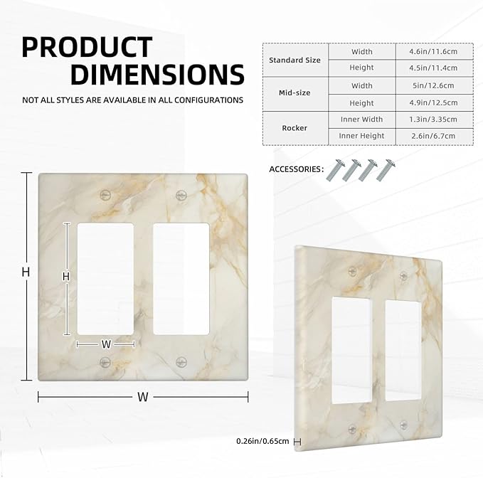 Decorative Outlet Covers Beige Gold Marble Abstraction Morden Art 2 Gang Double Rocker Light Switch Cover Decorative Switch plates Electrical Wallplates GFCI Receptacle for Kitchen Bathroom