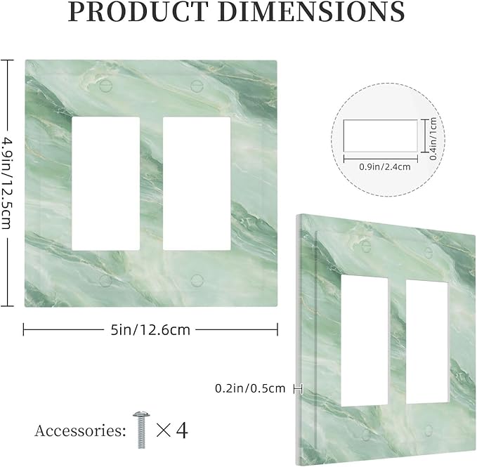 Decorative Outlet Covers Green Marble Pattern 2 Gang Double Rocker Light Switch Cover Plate Electrical Switch Plate Cover Decorate GFCI Wall Plate for Home Bedroom Decor