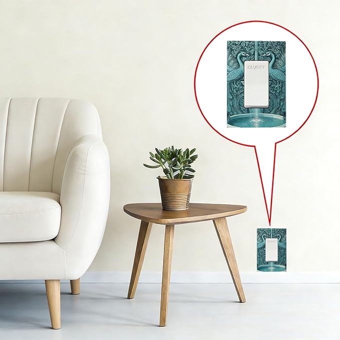Art Nouveau Peacocks & Fountain in Teal Garden Single Rocker Switch Cover - 1-Gang Standard US Size Elegant Garden Escape Light Switch Covers for Living Room Decor