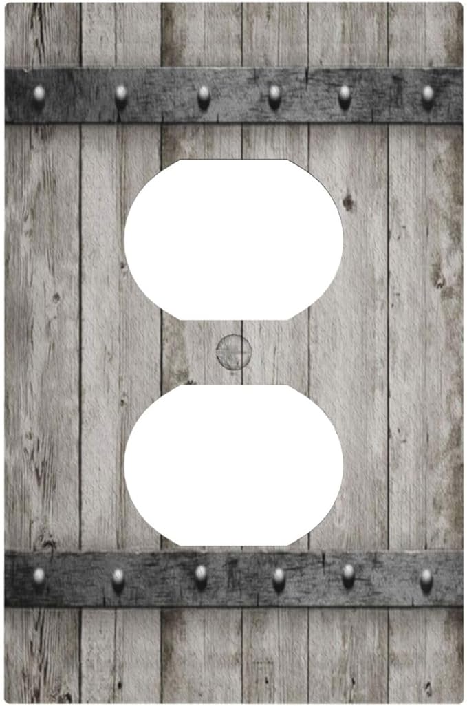Decorative Outlet Covers Vintage Wood Barn Door Texture Printed Country Farmhouse 1 Gang Wall Plate Receptacle Duplex Light Switch Cover Plate Single Dual Plug Covers Electrical Switchplate