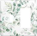 Boho Green Eucalyptus Leaf Floral Plants Flowers Outlet Covers 1 Toggle 1 Rocker Combination Decorative Wall Plate Electrical Switch Plates Light Switch Cover Plate for Bed Room Living Room Decor