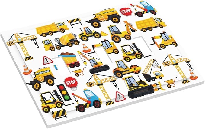 Truck Car Vehicle Transport Decorative 3 Gang Light Switch Cover Cartoon Construction Kids Boys Girls Nursery Bedroom Classroom Triple Toggle Outlet Electrical Switch Socket Plug Face Plate Cover